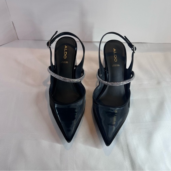 ***NWT***Aldo Heels- Black and Silver Women's Block Rhinestone Heel - Picture 7 of 13